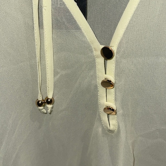 New Guess for Marciano Carolina V Neck Ruffle Top Yellow Button Blouse S - Picture 7 of 11